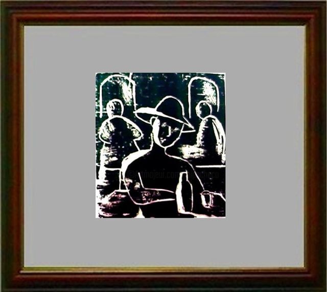 Printmaking titled "29_Figuras no bar" by Maria Lucia Pacheco, Original Artwork, Xylography