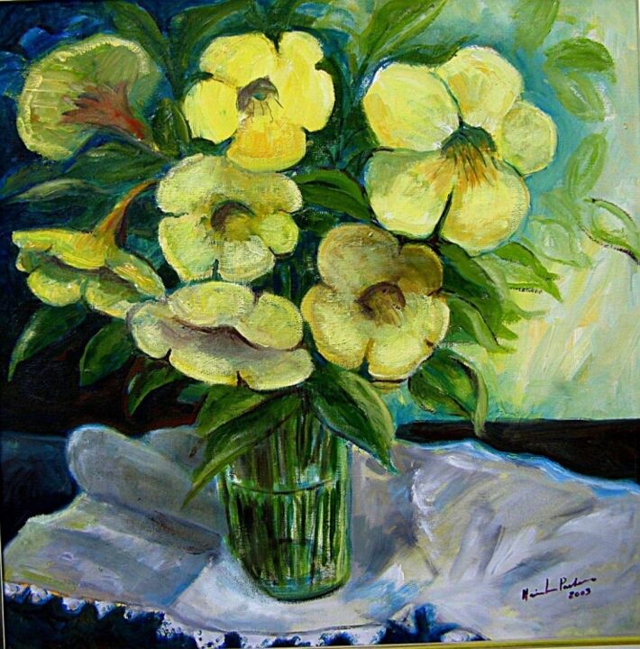 Painting titled "Flores de Pratas" by Maria Lucia Pacheco, Original Artwork, Oil