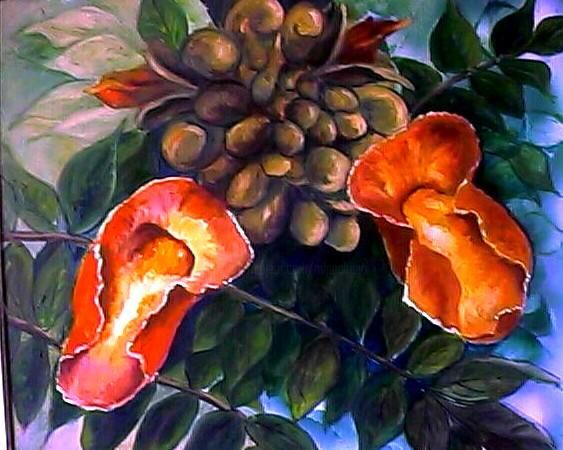Pintura titulada "Flores de Itapema I" por Maria Lucia Pacheco, Obra de arte original, Oleo