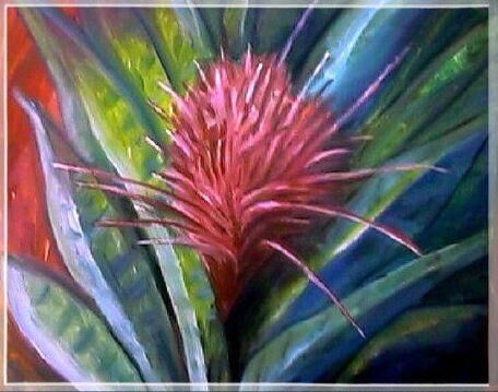 Painting titled "Bromélia" by Maria Lucia Pacheco, Original Artwork, Oil