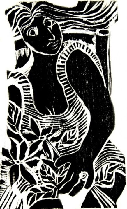 Printmaking titled "Mulher com anel" by Maria Lucia Pacheco, Original Artwork, Xylography