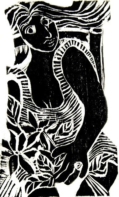 Printmaking titled "Mulher com anel" by Maria Lucia Pacheco, Original Artwork, Xylography