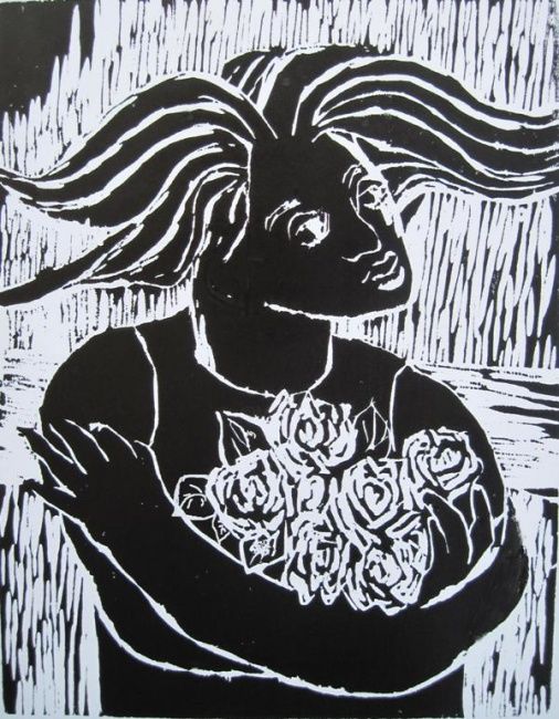 印花与版画 标题为“Menina com rosas” 由Maria Lucia Pacheco, 原创艺术品, 版刻