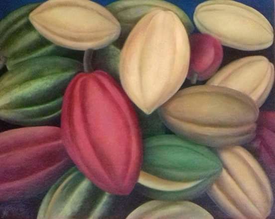 Painting titled "Cacaos" by Maria Lugo, Original Artwork, Oil