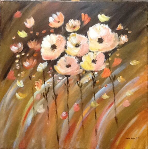 Painting titled "Flores al viento" by Bascoy, Original Artwork, Acrylic