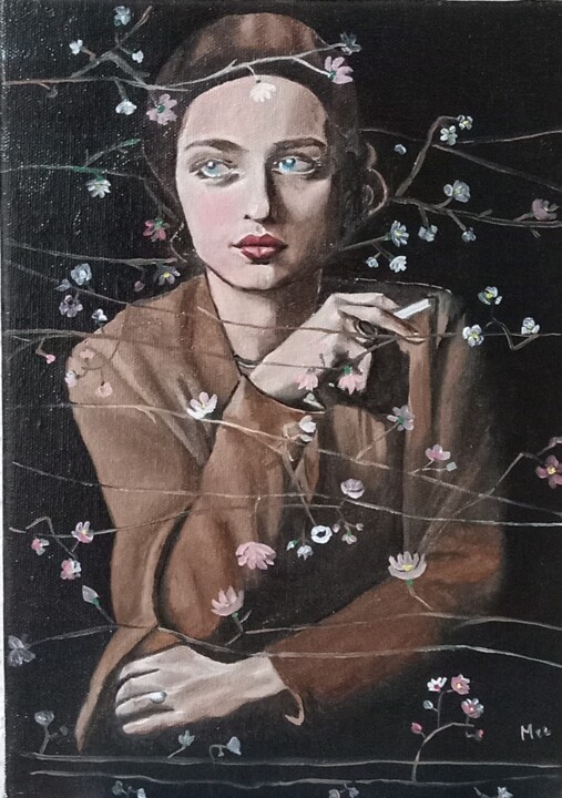 Painting titled "Inspiración" by María Mateo, Original Artwork, Oil Mounted on Wood Stretcher frame