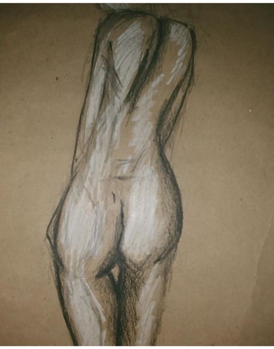 Drawing titled "Mujer desnuda" by Maria Morales, Original Artwork, Charcoal