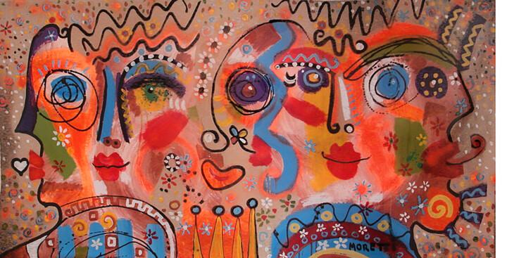 Картина под названием "Heads - Art brut" - Maria Moretti, Подлинное произведение искусства, Масло