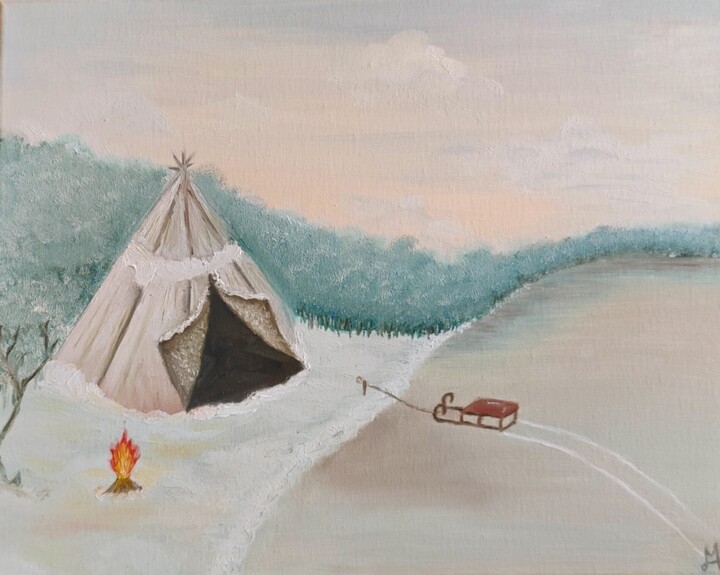 Painting titled "Calm scandinavia" by Maria Nasr, Original Artwork, Oil