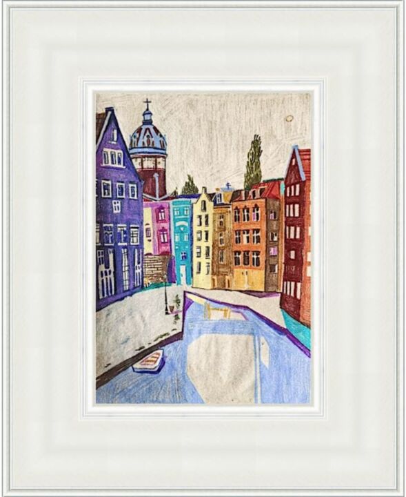 Pintura titulada "Amsterdam street" por Maria Ojoga, Obra de arte original, Lápiz