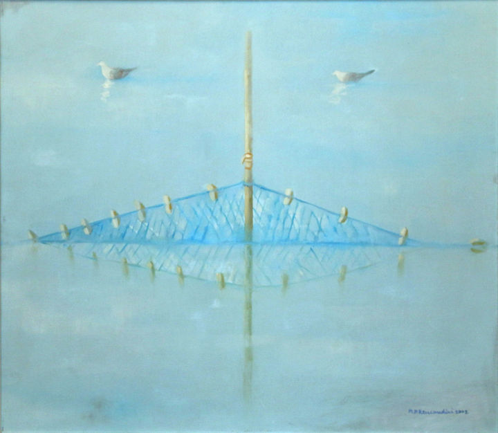 Pittura intitolato "La pesca delle angu…" da Maria Paola Remondini, Opera d'arte originale, Olio
