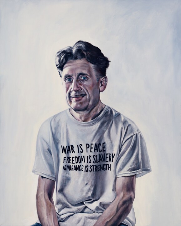 Pittura intitolato "G.Orwell 1984" da Maria Petroff, Opera d'arte originale, Olio Montato su Telaio per barella in legno