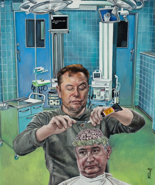 Pintura titulada "Neuralink brain chi…" por Maria Petroff, Obra de arte original, Oleo Montado en Bastidor de camilla de mad…
