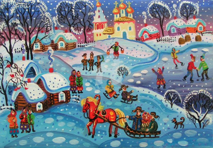 Painting titled "The snowfal" by Maria Podverbnaya, Original Artwork, Oil