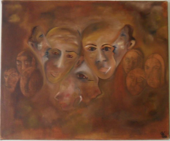 Painting titled "faces.jpg" by Maria Ribeiro, Original Artwork, Oil