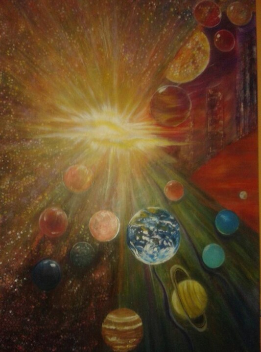 Painting titled "sunburst" by Maria Rigatou, Original Artwork, Acrylic