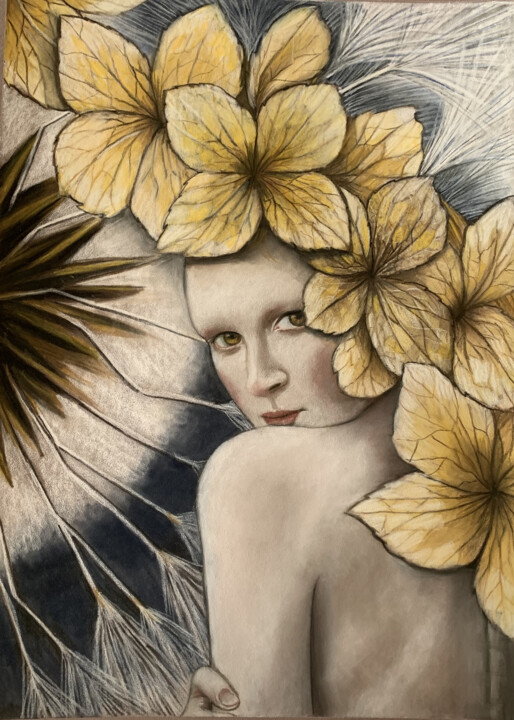 Drawing titled "Dandelion" by Maria Romano, Original Artwork, Pastel