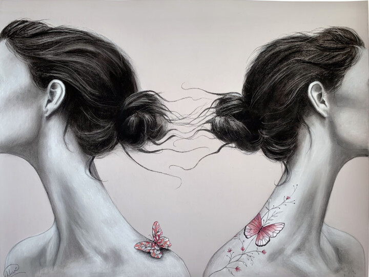 「Reflected Emotions」というタイトルの描画 Maria Romanoによって, オリジナルのアートワーク, パステル