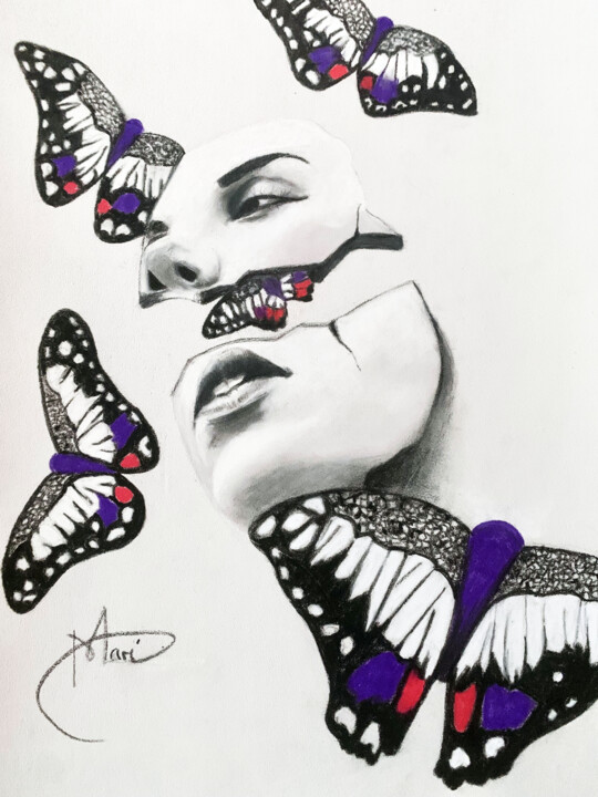 Drawing titled "Fly" by Maria Romano, Original Artwork, Pastel