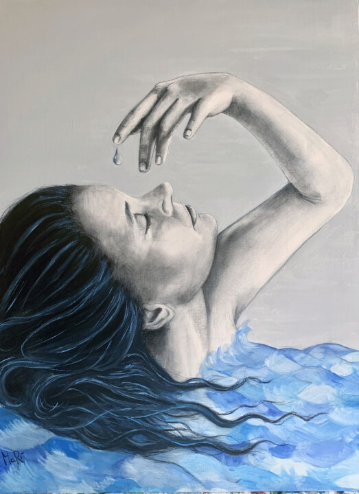 "Melody of the Sea" başlıklı Tablo Maria Romano tarafından, Orijinal sanat, Karakalem Ahşap Sedye çerçevesi üzerine monte ed…