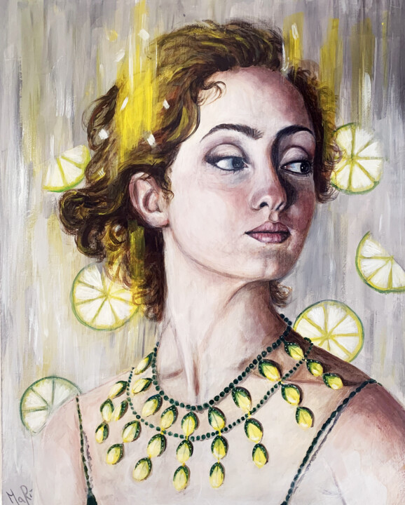Painting titled "The Lemon Garden" by Maria Romano, Original Artwork, Chalk