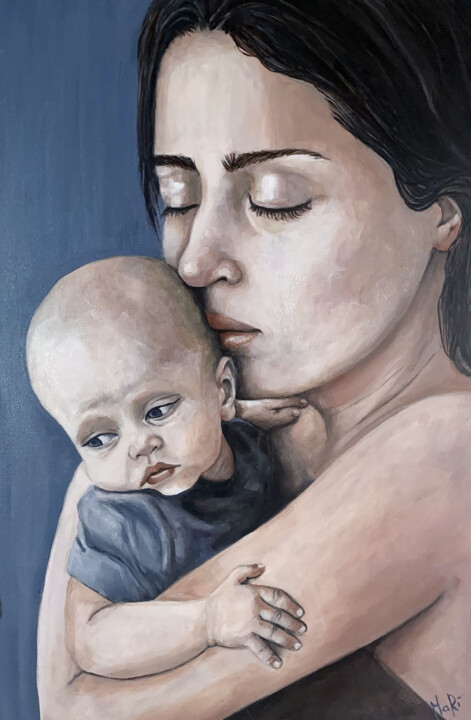Pittura intitolato "Madre" da Maria Romano, Opera d'arte originale, Olio Montato su Telaio per barella in legno