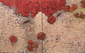 Painting titled "Mar rojo desde arri…" by Maria Rosa Astorga, Original Artwork