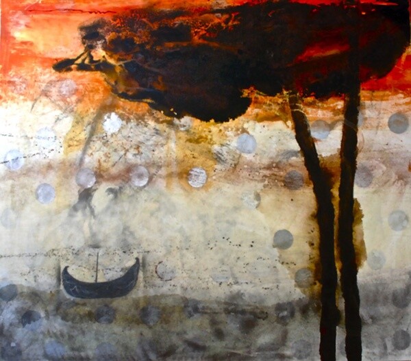 Pintura titulada "Una sóla barca en e…" por Maria Rosa Astorga, Obra de arte original, Oleo
