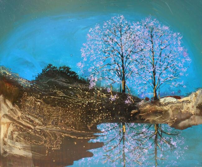 Peinture intitulée "dos jacarandas nº2" par Maria Rosa Astorga, Œuvre d'art originale