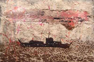 Pintura titulada "Barco en el horizon…" por Maria Rosa Astorga, Obra de arte original