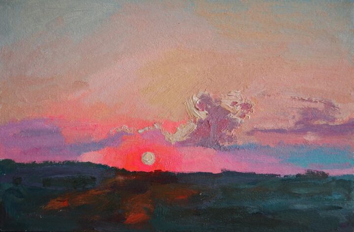 Painting titled "Sunset" by Maria Shatalova, Original Artwork, Oil