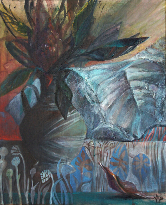 Картина под названием "Paleobotany - 2 - o…" - Maria Shedrina, Подлинное произведение искусства, Акрил Установлен на Деревян…