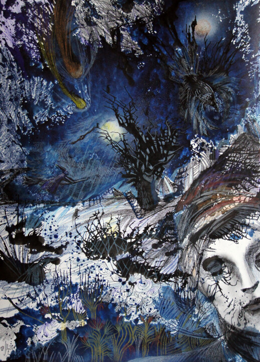 Рисунок под названием "Where the Moon rise…" - Maria Shedrina, Подлинное произведение искусства, Чернила