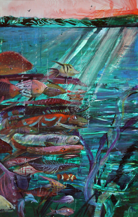 Painting titled "What fish in the oc…" by Maria Shedrina, Original Artwork, Acrylic