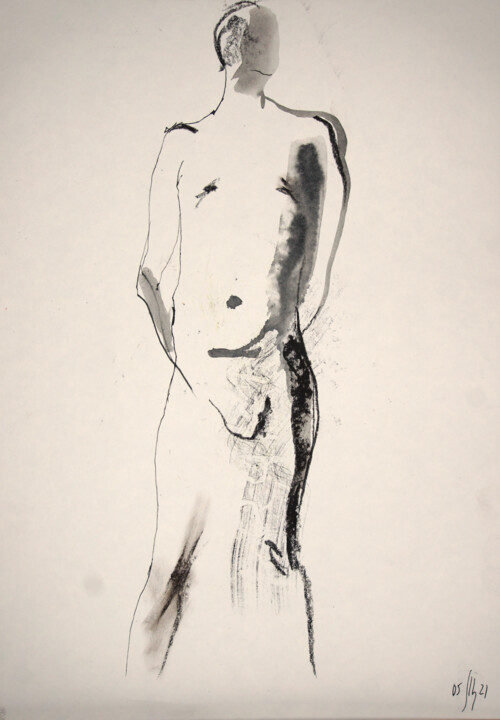 Rysunek zatytułowany „Maxim. Nude art №21…” autorstwa Maria Shedrina, Oryginalna praca, Atrament