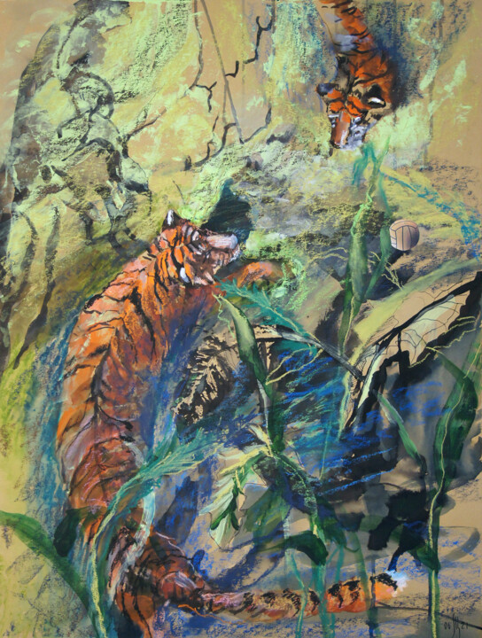 Painting titled "Tiger games - origi…" by Maria Shedrina, Original Artwork, Acrylic