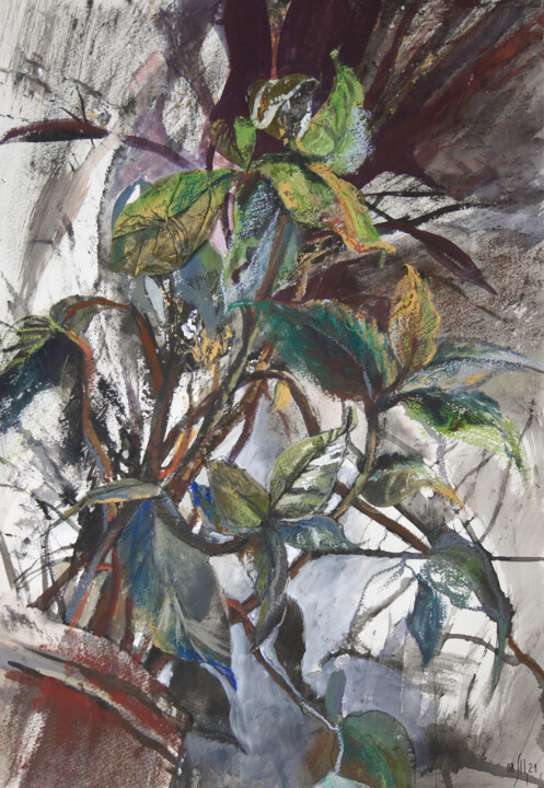 Pintura titulada "Ficus on the window…" por Maria Shedrina, Obra de arte original, Témpera
