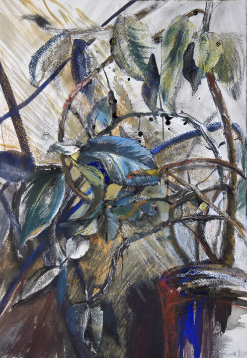 Pittura intitolato "Ficus on the window…" da Maria Shedrina, Opera d'arte originale, Tempera