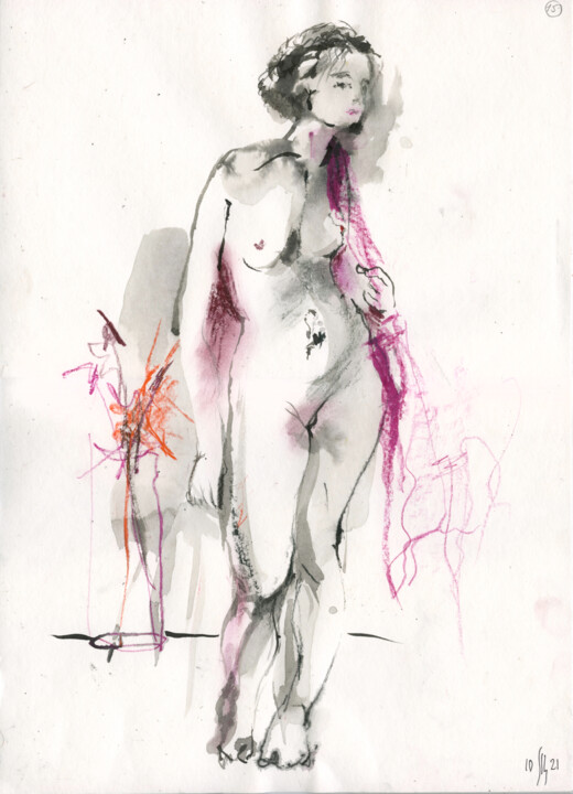 Peinture intitulée "Vera. Nude art #214…" par Maria Shedrina, Œuvre d'art originale, Encre