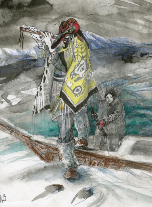 Pittura intitolato "Tlingit. Ish - orig…" da Maria Shedrina, Opera d'arte originale, Acquarello