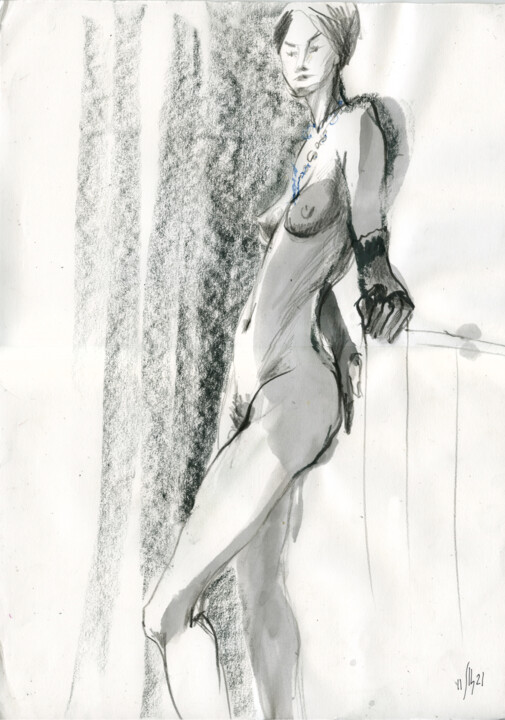 Картина под названием "Anna. Nude art #215…" - Maria Shedrina, Подлинное произведение искусства, Чернила