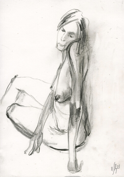 Рисунок под названием "Anna. Nude art #215…" - Maria Shedrina, Подлинное произведение искусства, Древесный уголь
