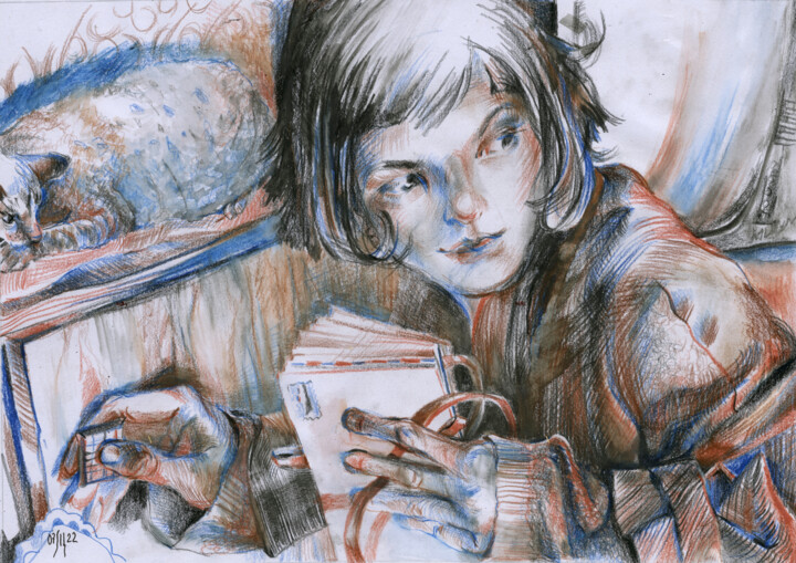 Картина под названием "Amelie Secret - ori…" - Maria Shedrina, Подлинное произведение искусства, Цветные карандаши