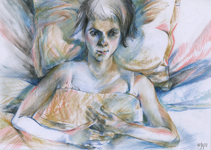 Картина под названием "Amelie - pencil ill…" - Maria Shedrina, Подлинное произведение искусства, Цветные карандаши