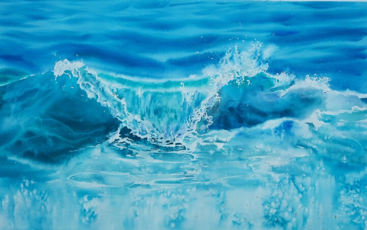 Pintura titulada ""Dancing Foam" Seas…" por Maria Sin, Obra de arte original, Acuarela