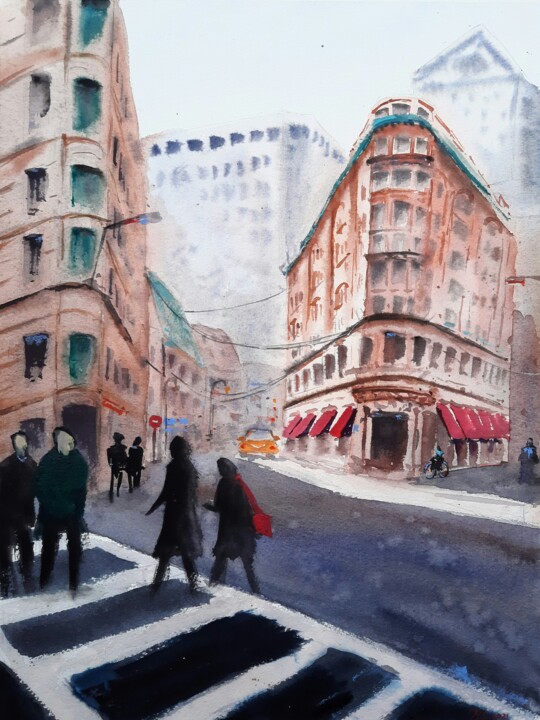 Pintura titulada ""New York" Original…" por Maria Sin, Obra de arte original, Acuarela