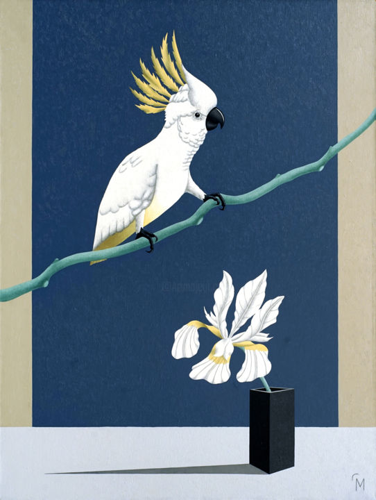 Peinture intitulée ""Cockatoo and white…" par Maria Snigirevskaya, Œuvre d'art originale, Huile Monté sur Châssis en bois