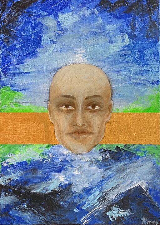 Peinture intitulée "Flying Head" par Mariia Solianik, Œuvre d'art originale, Huile