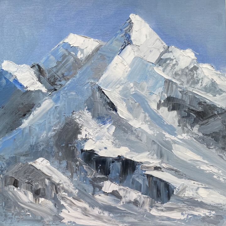 Peinture intitulée "Mountain snow peak" par Maria Sotnikova, Œuvre d'art originale, Huile