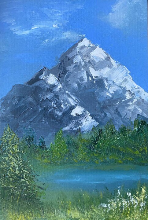 Painting titled "At the mountain foot" by Maria Sotnikova, Original Artwork, Oil Mounted on Cardboard